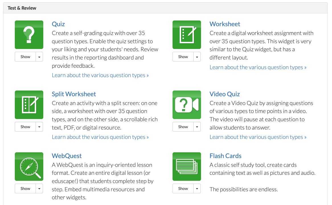 BookWidgets examples