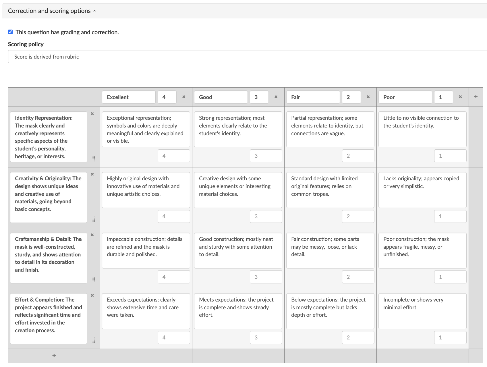 Art project submission - BookWidgets assignment with scoring rubric