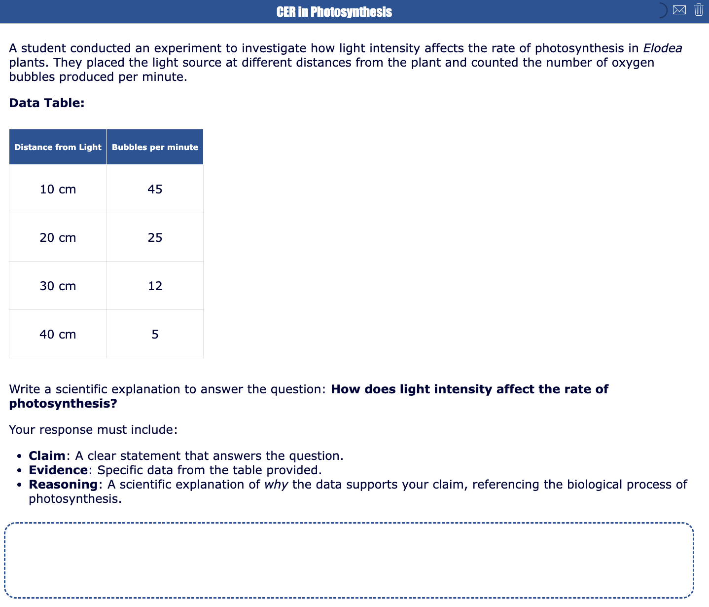 Scientific claim-evidence-reasoning response