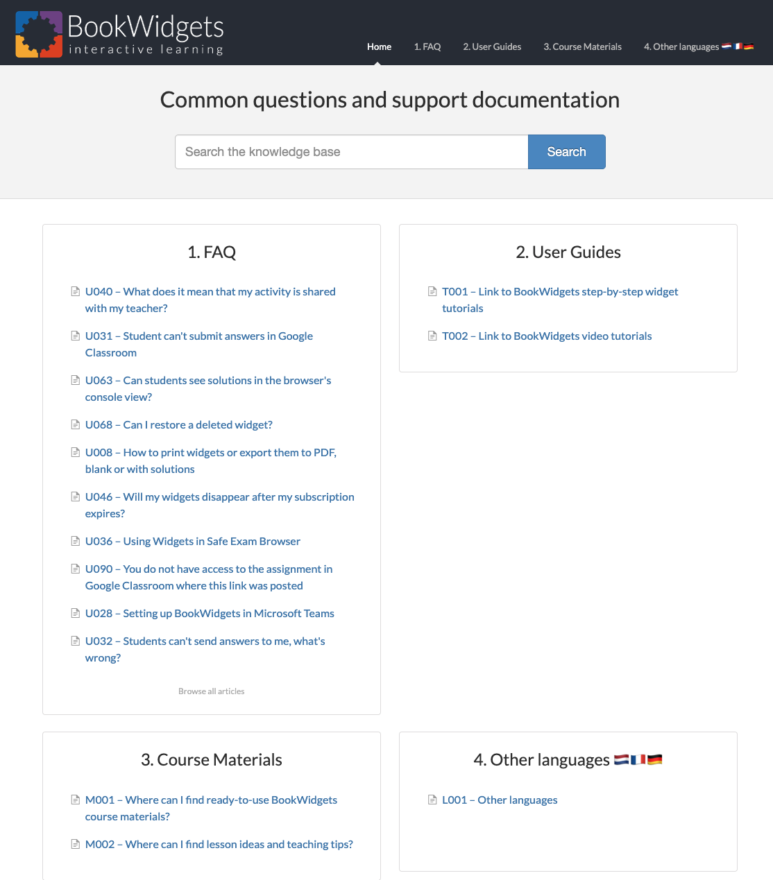 BookWidgets Knowledge base