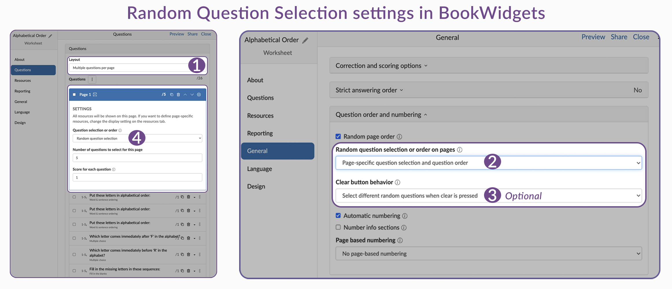 Enable random questions selection in BookWidgets