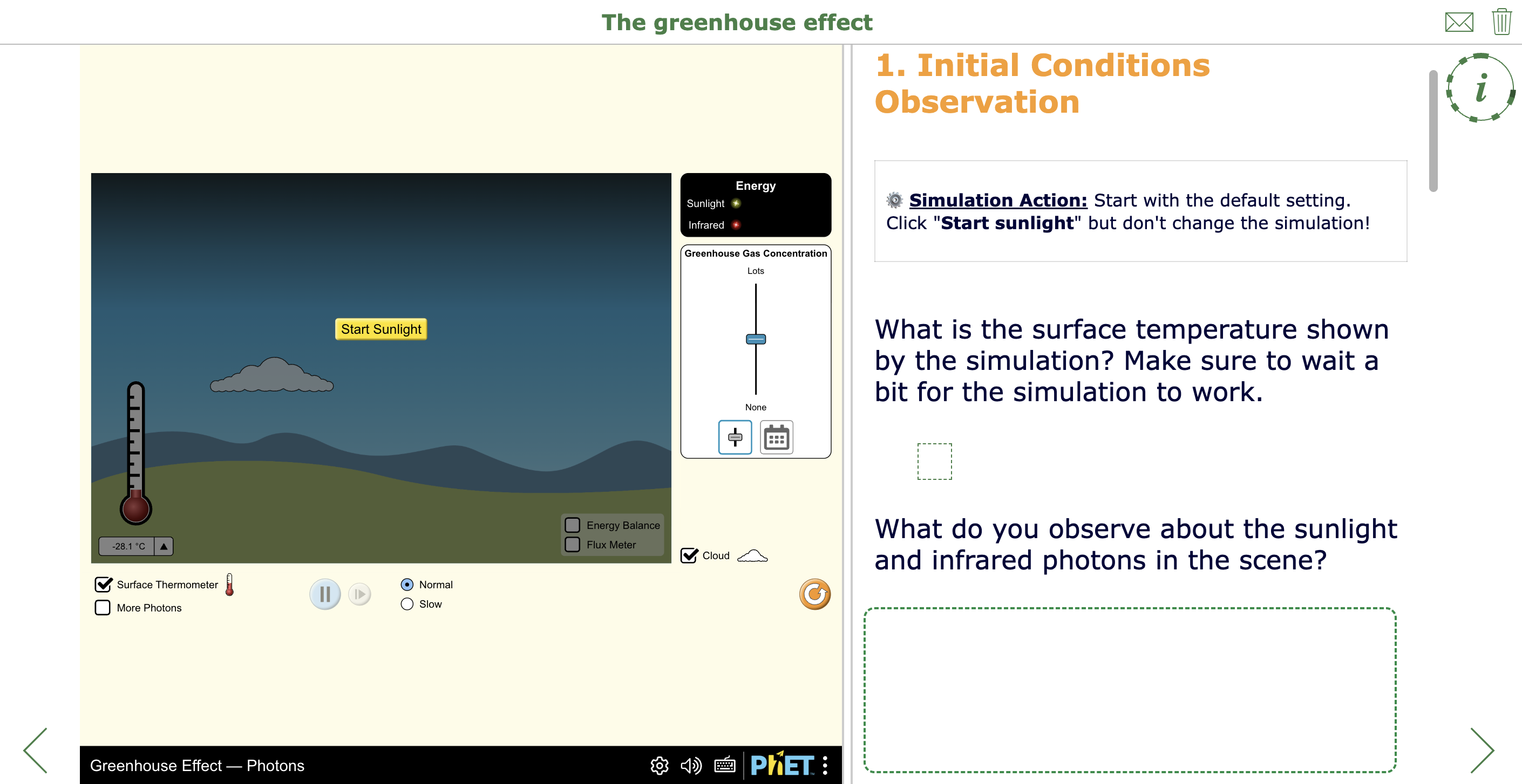 The greenhouse effect simulation worksheet - Middle school students